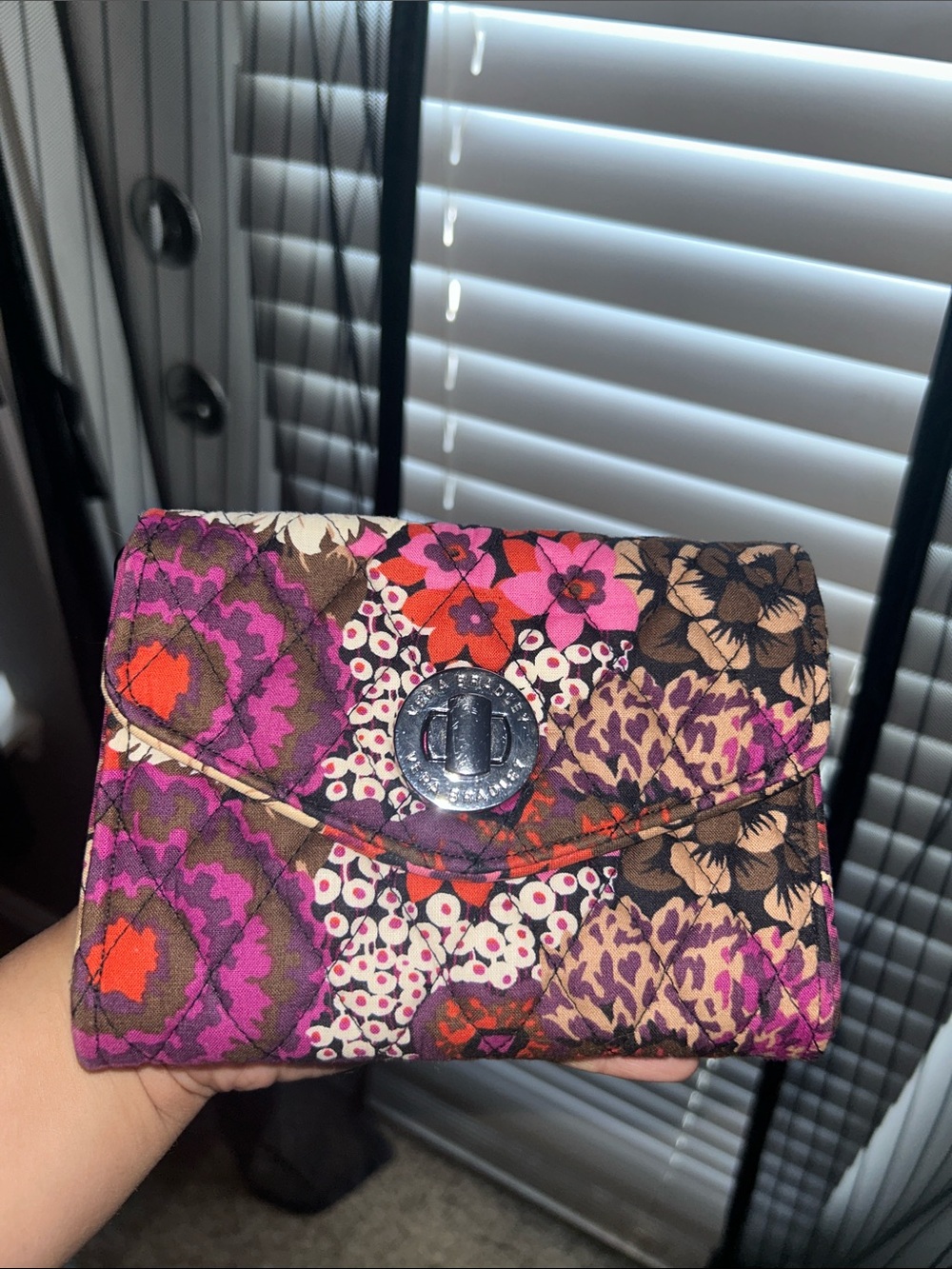 Vera Bradley Floral Quilted Turn-Lock Wallet in Purple, Pink, Orange, Brown